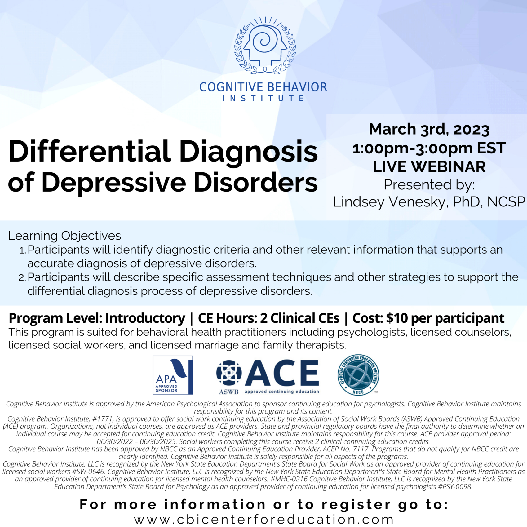 Differential Diagnosis of Depressive Disorders CBI